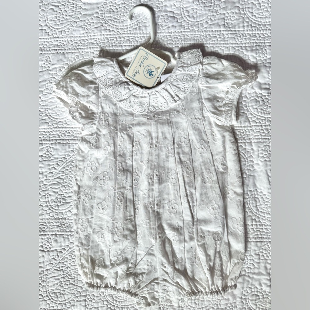 NWT Brother & Sissy white eyelet bubble ruffle collar 24m